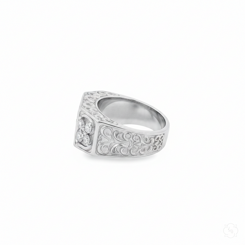10K Gold Flower Filigree Style Design Lab-Grown Diamond Ring, photo 9 of 12