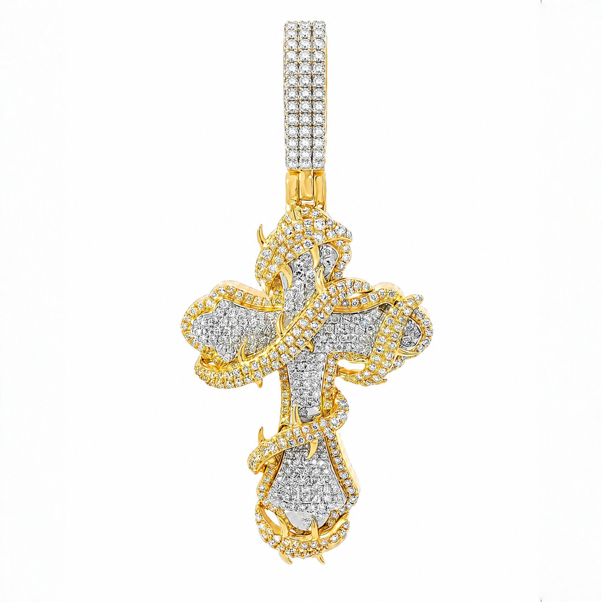 Thorned Fleur de Lis Cross Pendant, Micro Pavé | TraxNYC