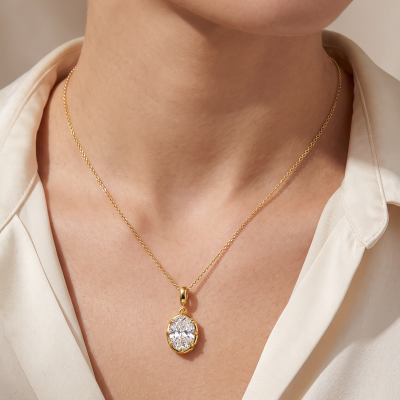 Georgian Set Oval Lab-Grown Diamond Pendant, view 10