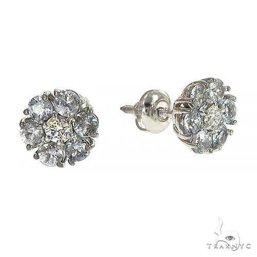 14K Gold Glacier Sapphire Diamond Flower Earrings, photo 2 of 3