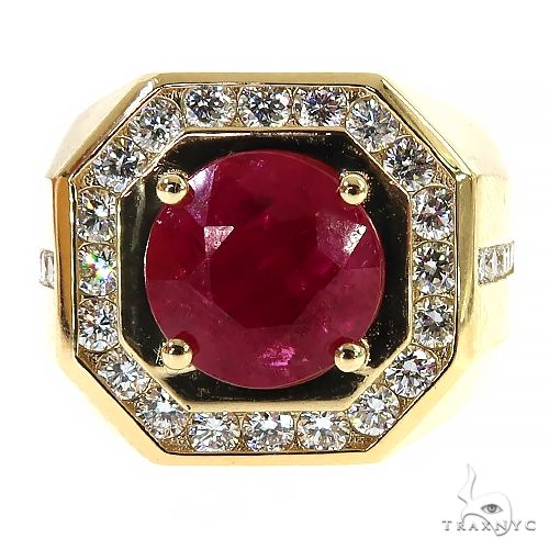 14K Gold God Father Lab-Grown Diamond and Ruby Ring, photo 2 of 6