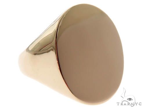 Mens engravable front ID initial ring in 14k yellow gold — top view showing flat engraving face