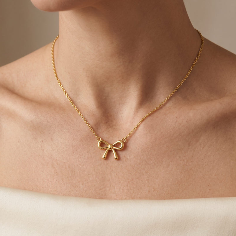 Golden Ribbon Bow Necklace, view 10
