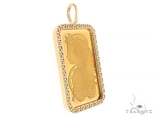Greek Motif Dog Tag Pendant with 1 Ounce PAMP Suisse Bar Lady Fortuna