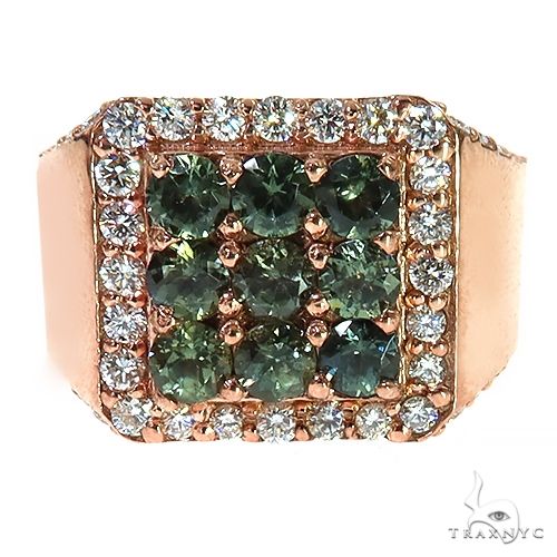 Green 3x3 Sapphire Diamond Ring 67337 | TraxNYC