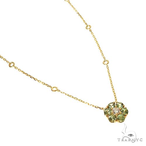 14K Gold Green Sapphire Diamond Flower Necklace, photo 2 of 5