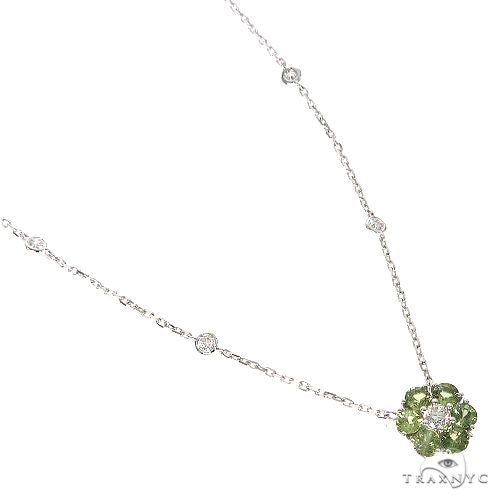 14K Gold Green Sapphire Diamond Flower Necklace, photo 2 of 6