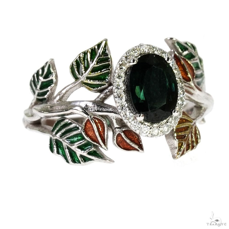 14K Gold Green Sapphire Flower Ring, view 2