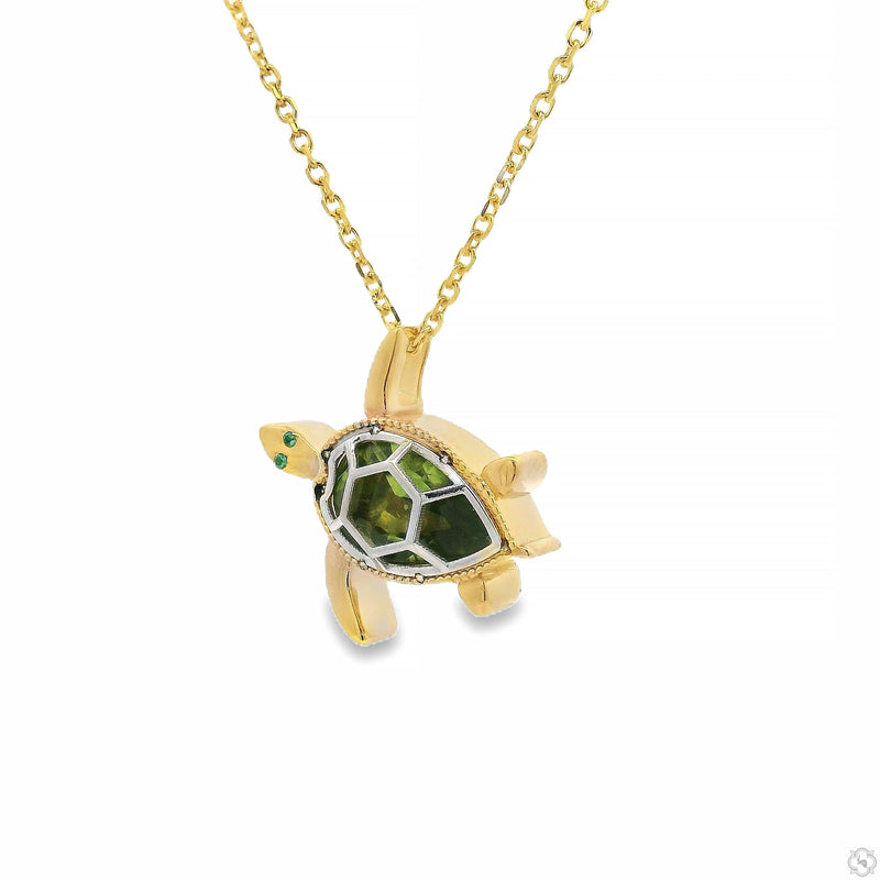 14K Gold Green Turtle Gemstone Pendant Set, photo 3 of 7