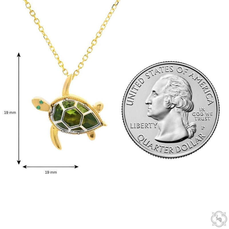 14K Gold Green Turtle Gemstone Pendant Set, photo 5 of 7