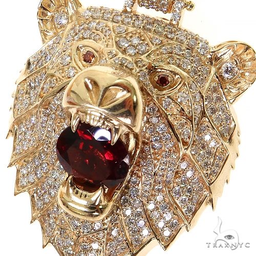 14K Gold Grizzly Bear Garnet Diamond Pendant, photo 3 of 7