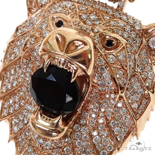 14K Gold Grizzly Bear Black Onyx Diamond Pendant, photo 3 of 6