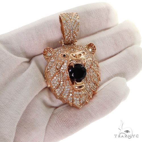 14K Gold Grizzly Bear Black Onyx Diamond Pendant, photo 6 of 6