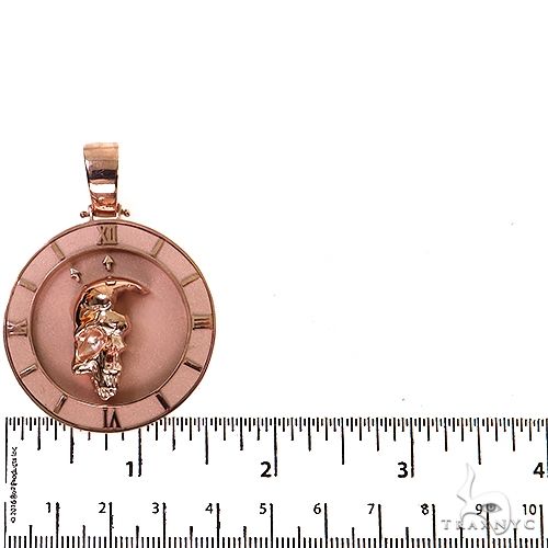 Round copper pendant with half skull design and Roman numeral border, men's jewelry accessory