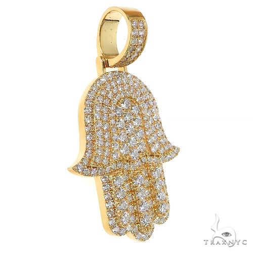 14K Gold Hamsa Lab-Grown Diamond Pendant, photo 2 of 7
