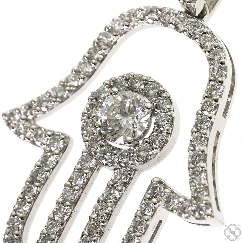 14K Gold Hamsa Lab-Grown Diamond Pendant, photo 3 of 7