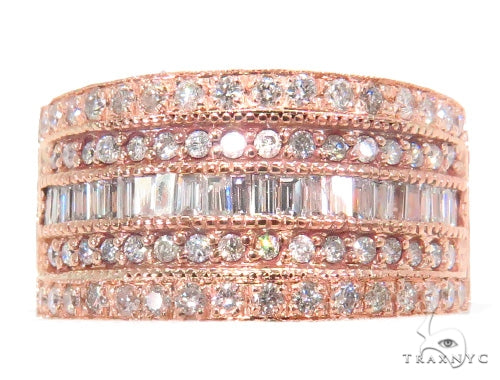 Men’s rose gold diamond ring with baguette and round diamonds, wide band design