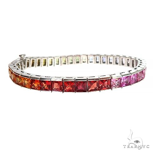 14K Gold Helga Rainbow Sapphire Princess Cut Bracelet, photo 2 of 6