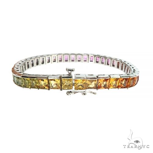 14K Gold Helga Rainbow Sapphire Princess Cut Bracelet, photo 4 of 6
