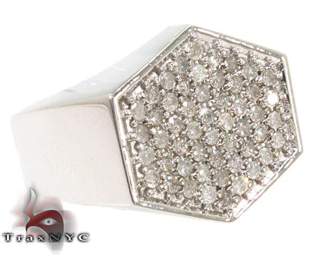 Men's silver hexagon ring with pave-set round diamonds