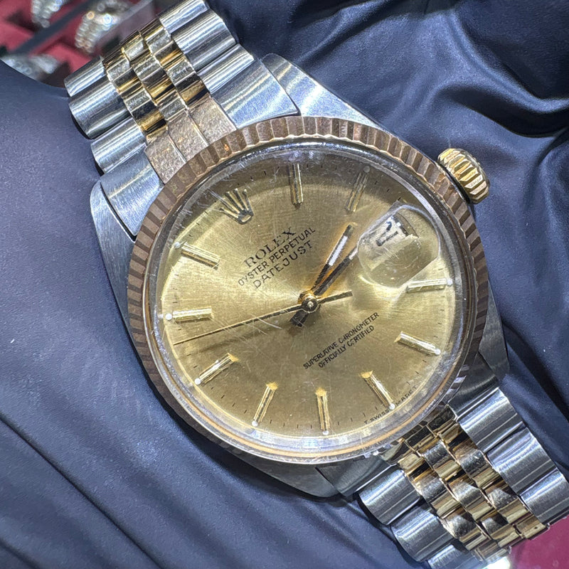 1983 Vintage Rolex DateJust 36mm | Two Tone Gold | Champagne Stick Dial