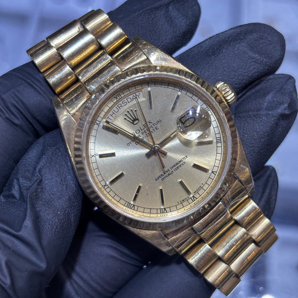 Rolex Day-Date | 18K Yellow Gold | 36mm | Champagne Stick Dial