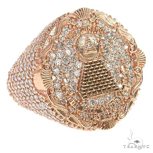 Rose gold men's ring with pyramid design and encrusted diamonds