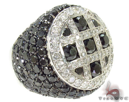 Men's ring with white diamond lattice over a black diamond pave band