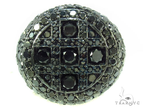 Men's black diamond ring with multiple round and square stones in bold design