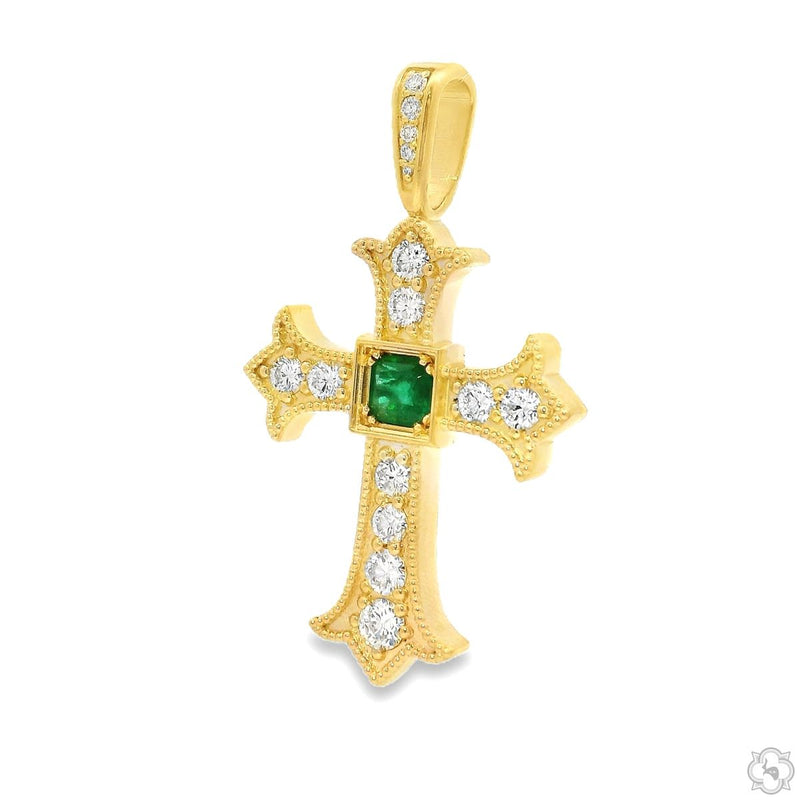 10K Gold Imperial Emerald Cross Medium with Lab-Grown Diamonds, photo 5 of 10