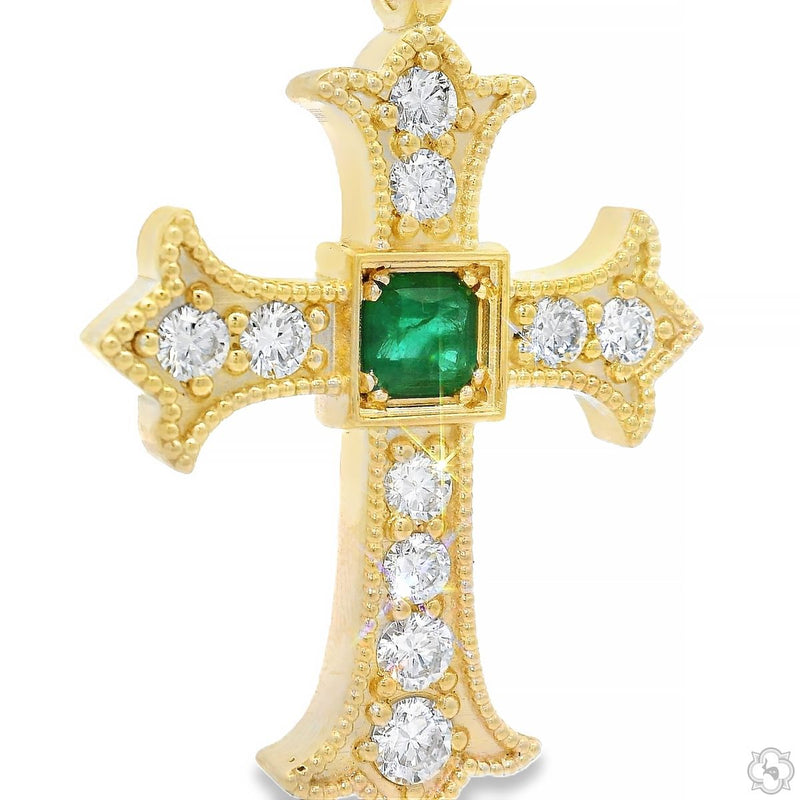 10K Gold Imperial Emerald Cross Medium with Lab-Grown Diamonds, photo 7 of 10