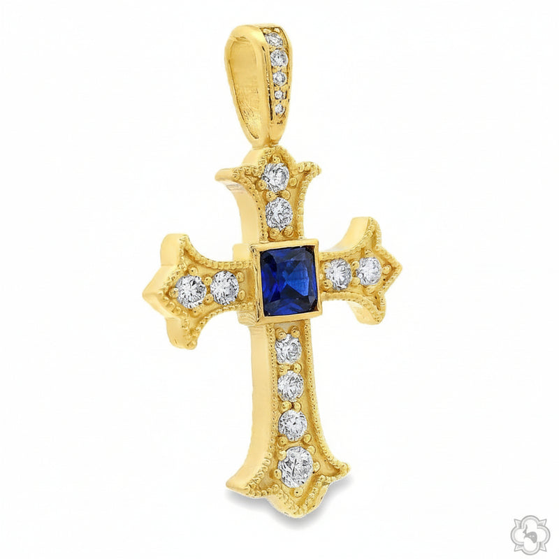 10K Gold Imperial Sapphire Cross Small with Lab-Grown Diamonds, photo 2 of 6