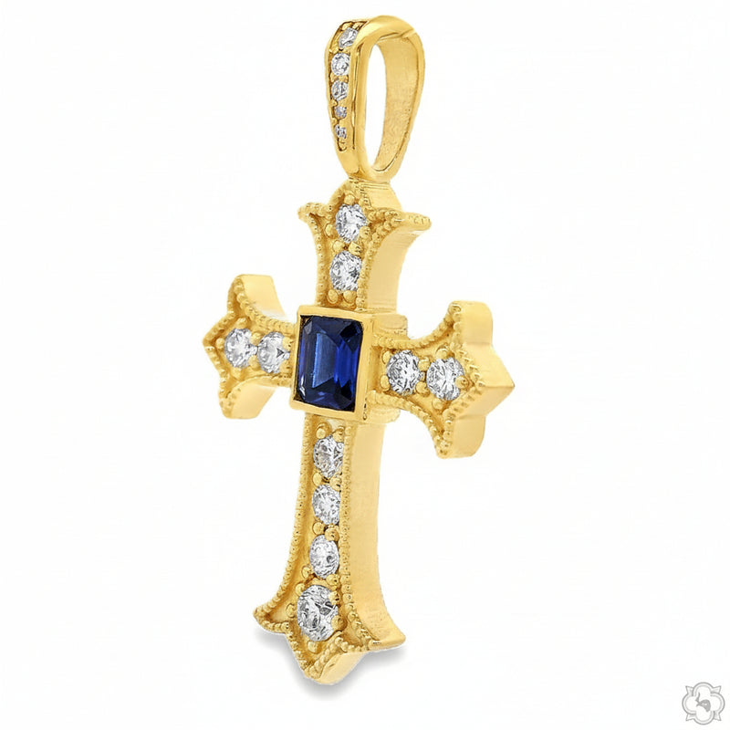10K Gold Imperial Sapphire Cross Small with Lab-Grown Diamonds, photo 3 of 6