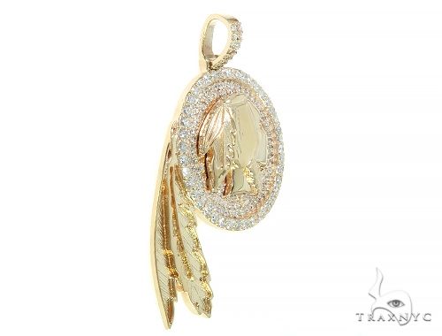 Yellow gold Native American Indian head pendant with diamond accents and feather detail