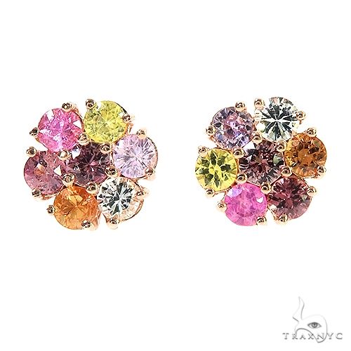 Cluster flower earrings with multicolor sapphire gemstones in rose gold setting