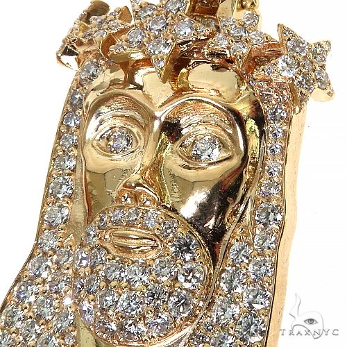14K Gold Jesus Diamond Pendant with Crown of Stars, photo 3 of 8