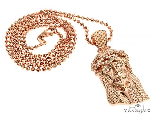 Rose gold Jesus piece pendant with moon-cut chain, detailed mens jewelry set