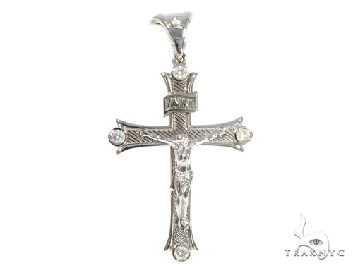 10K white gold men's diamond cross pendant crucifix with intricate detailing