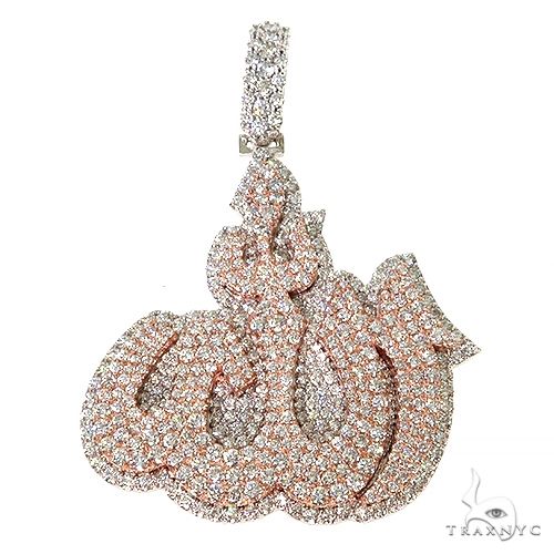 Large two tone diamond Allah pendant – round cut diamonds set across two tone metal face, front view