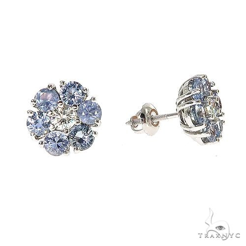 14K Gold Large Glacier Sapphire Diamond Flower Earrings, photo 2 of 4