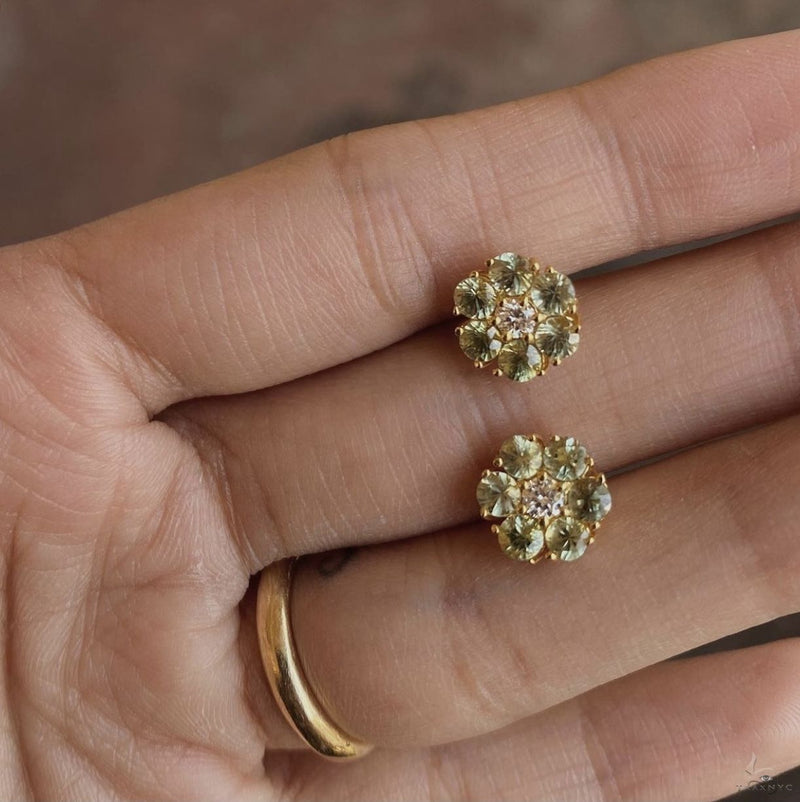 14K Gold Meadow Bloom Sapphire Diamond Earrings Large, photo 5 of 6
