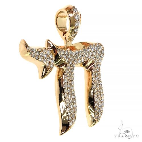 14K Gold Large Jewish Chai Diamond Pendant, photo 2 of 8