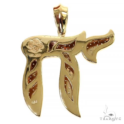 14K Gold Large Jewish Chai Diamond Pendant, photo 4 of 8