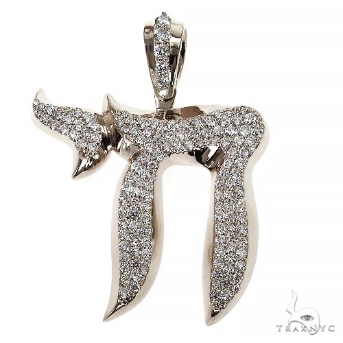 Large silver Chai pendant encrusted with sparkling diamonds, men's jewelry accessory