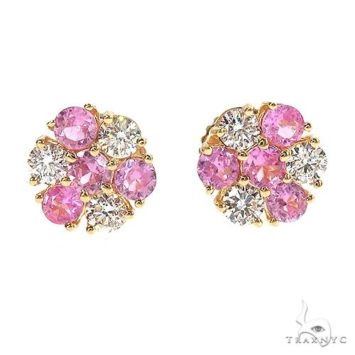 Large flower cluster earrings with pink sapphires and diamonds in rose gold settings