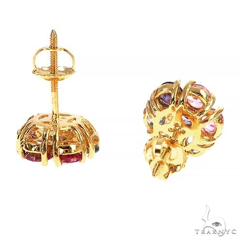 14K Gold Large Pink and Blue Sapphire Flower Earrings, photo 3 of 3
