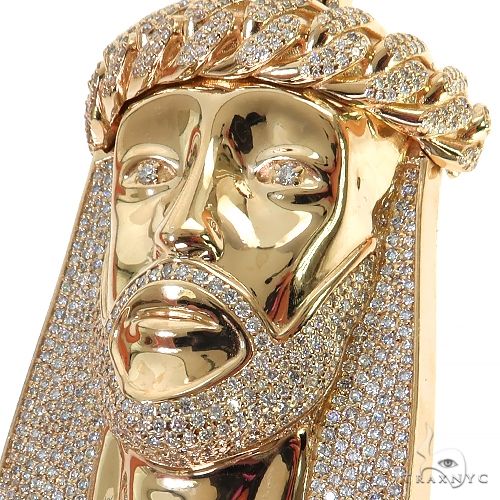 14K Gold Large Size Jesus Diamond Pendant (Lab), photo 3 of 7