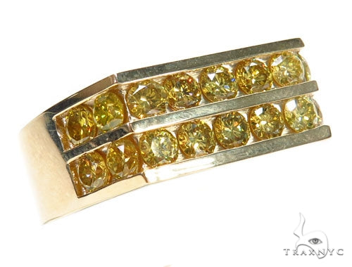 Yellow gold men's ring with two rows of round yellow diamonds in channel setting