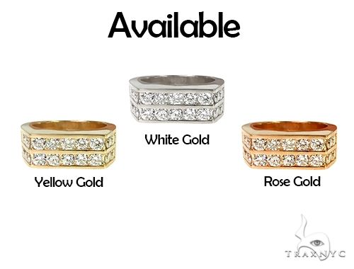 Yellow gold men's ring with two rows of sparkling diamonds, bold contemporary design
