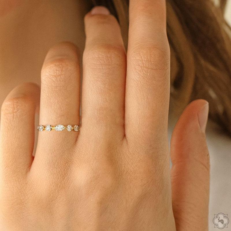 14K Gold Marquise and Round Diamond Semi-Eternity Band, photo 5 of 5